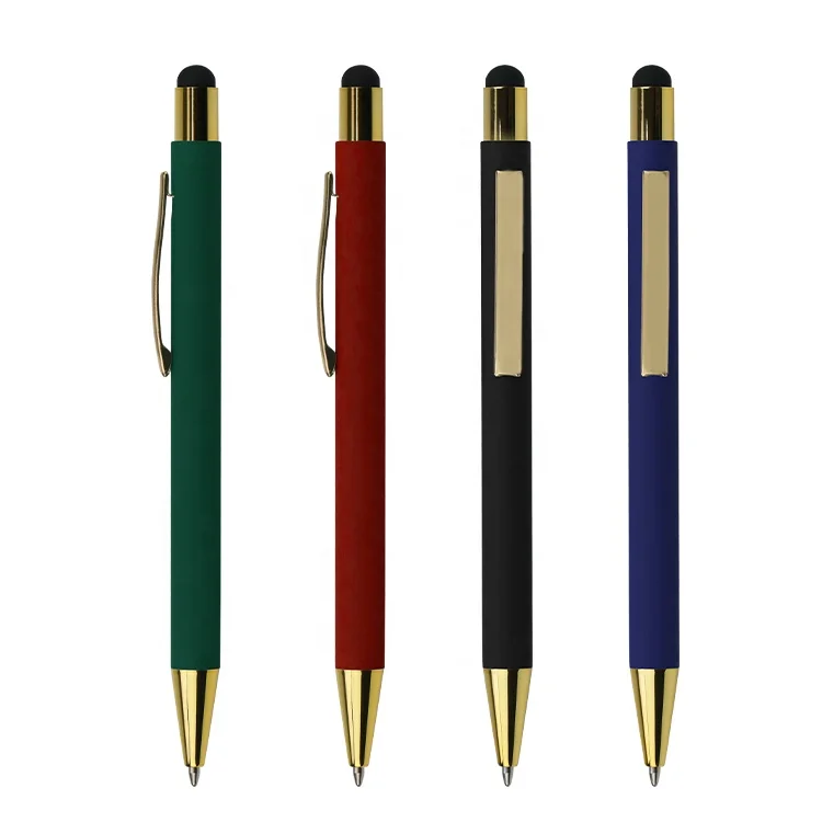 Soft Touch Screen Stylus Pen With Logo Wholesale Luxury Gold Metal Office Click Ballpoint Pen