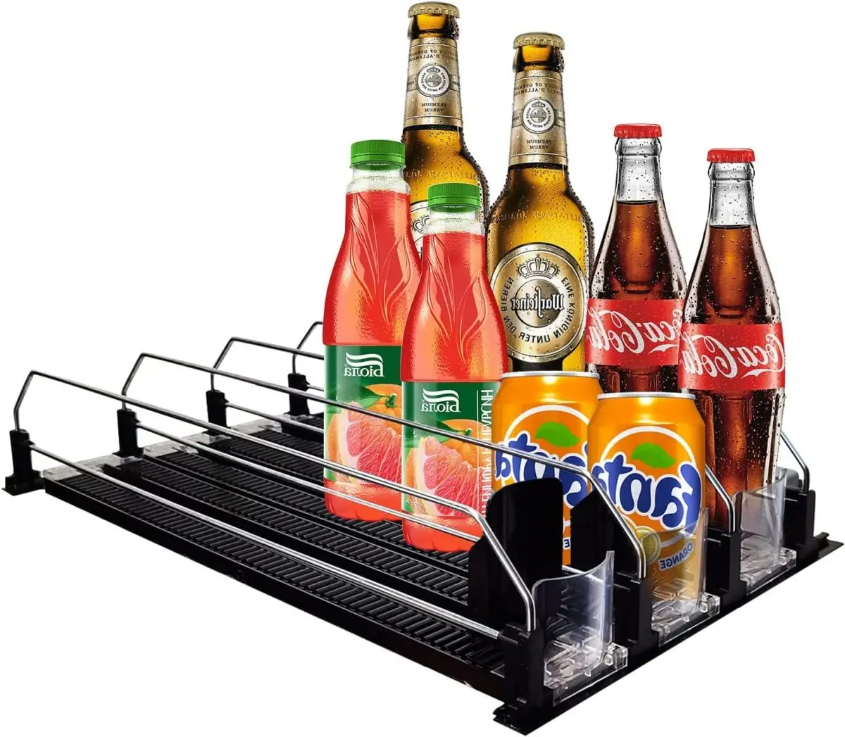 Automatically Glide Shelf Pusher System Black Refrigerator Drinks Organizer Can Dispenser Plastic Spring-loaded Pusher