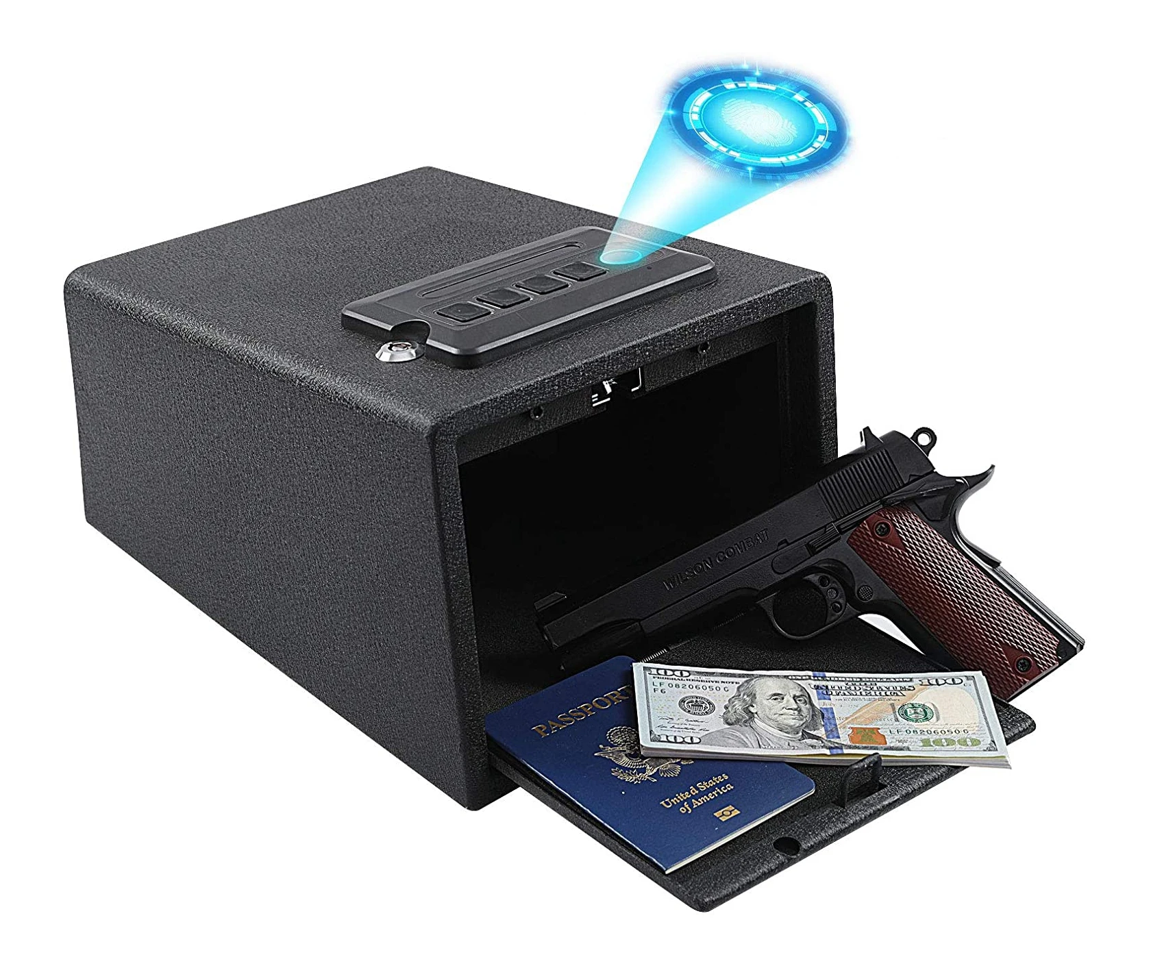 Черный биометрический ящик для пистолета блокировка отпечатков пальцев сейф биометрическое хранение