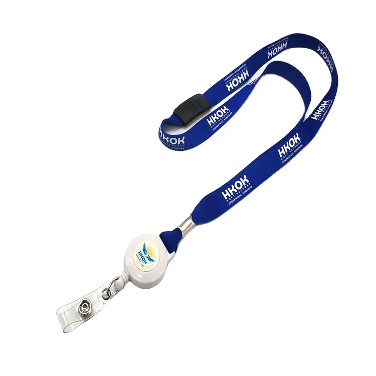 Hot sale blue retractable reels key chains neck lanyard band for id badge holder for business school event