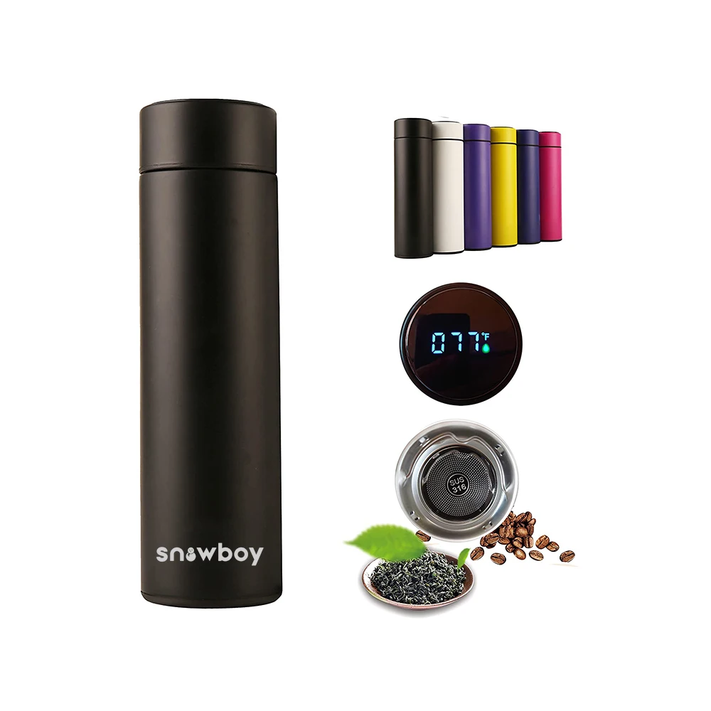Custom 500ml vacuum led temperature display thermos tea car travel infuser mug stainless steel fahrenheit smart water bottle