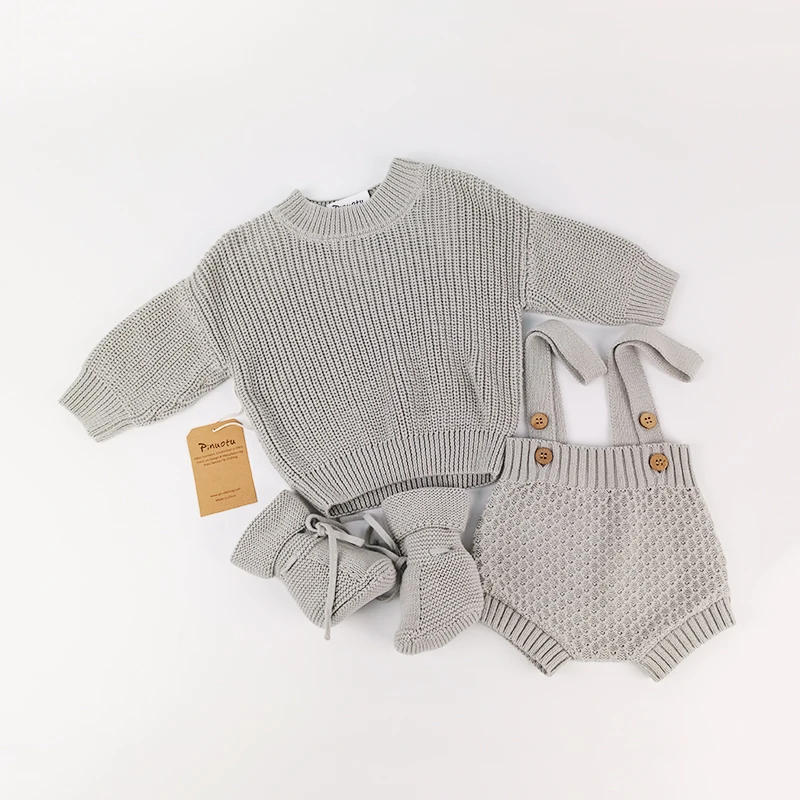 Pinuotu Knitted Newborn Baby Overalls Blank Dungarees Crochet Jacquard Toddlers Rompers Suspenders Shorts Bib Pants Clothes
