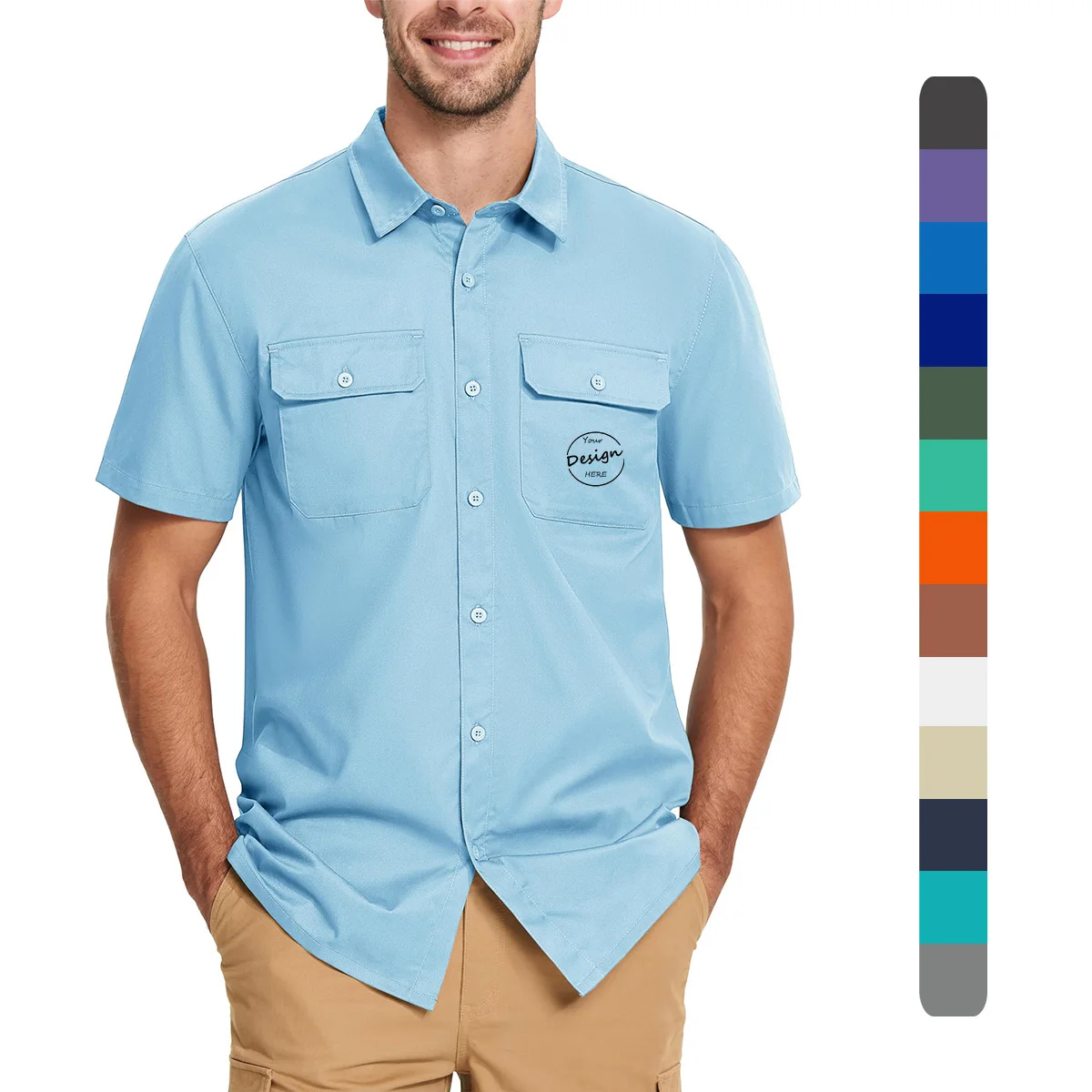 Wholesale Custom Fishing Wear Short Sleeve Embroidery Printed Cotton Polo collar Performance Fishing Fishing T shirt for Men