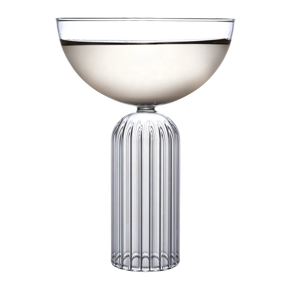 May Collection ribbed Champagne Coupe glasses Set Classic Borosilicate wine Glass