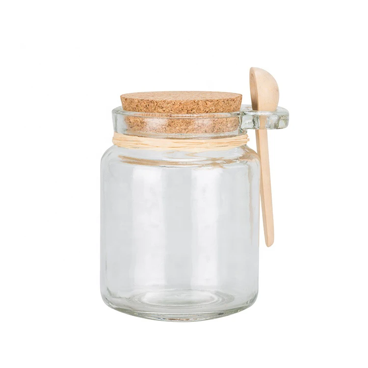 Стеклянная банка с бамбуковой ложкой и Пробковой Крышкой для специй, солевых приправ, 8 унций, 250 мл