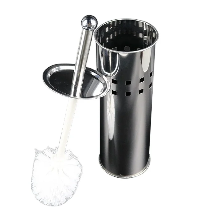 Automatic Stainless Steel Toilet Brush Holder Set with Long Handle Hard Bristles Scrubber for Bathroom Cleaning Metal Material