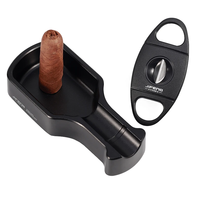 JIFENG JF-TZ242 Simple cigar ashtray and cutter set 2 in 1 metal promotion gift set for cigar accessories