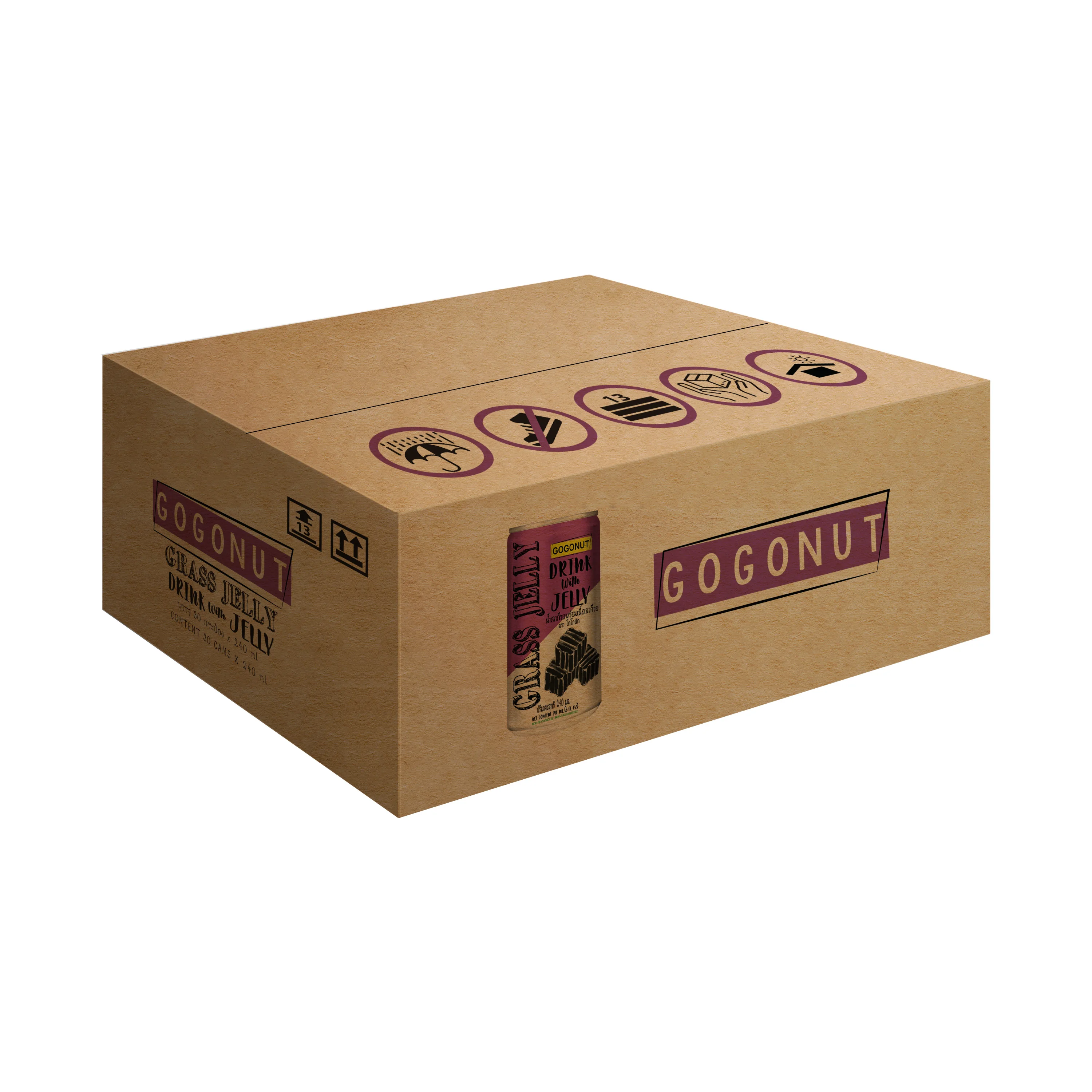 Thai Herb 100% Grass Jelly Drink with Soft Jelly Sweet Taste 240 ml. Traditional Pudding Jelly Snacks Dessert Bakery