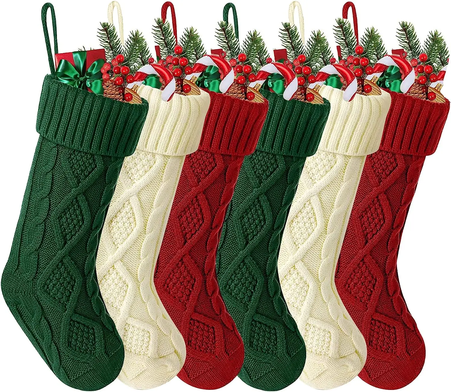 High Quality 18 Inches New 2022 Christmas Indoor Outdoor Thick Knitted Hanging Solid Color Christmas Stockings