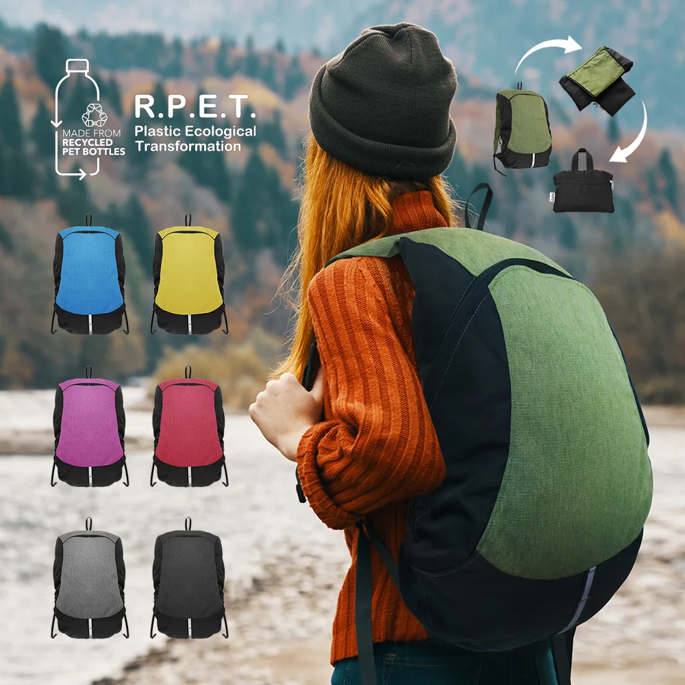 2022 RPET Waterproof Sport Travel Designer Custom Hiking Laptop Backpack Bag folding backpack