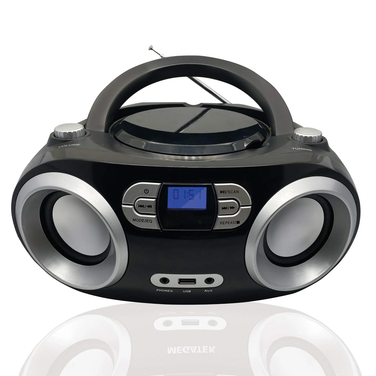 Portable Stereo Boombox CD Player With AM/FM Radio And Auxiliary Line Input BT For Home