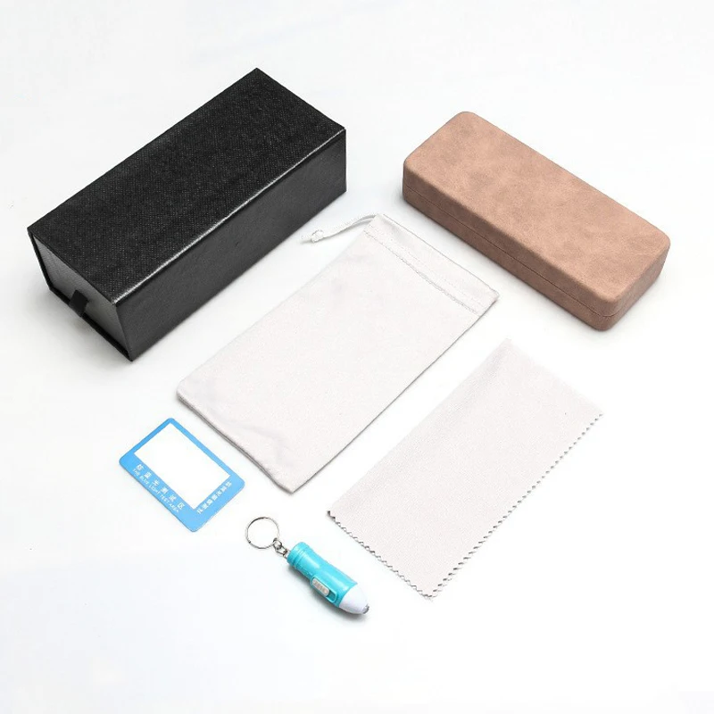 Sunway Eyewear PU Leather Case with Pouch Cloth Blue Light Test Lamp Glasses Case Set Luxury Sunglasses Packaging Box