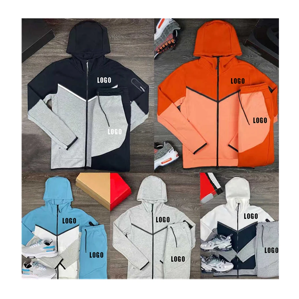 Factory Hot Selling Spring Fall Joggers Suits Sports Gym Plus Size Splicing Design Custom Logo Tracksuit Sets Men Set 2 Piece