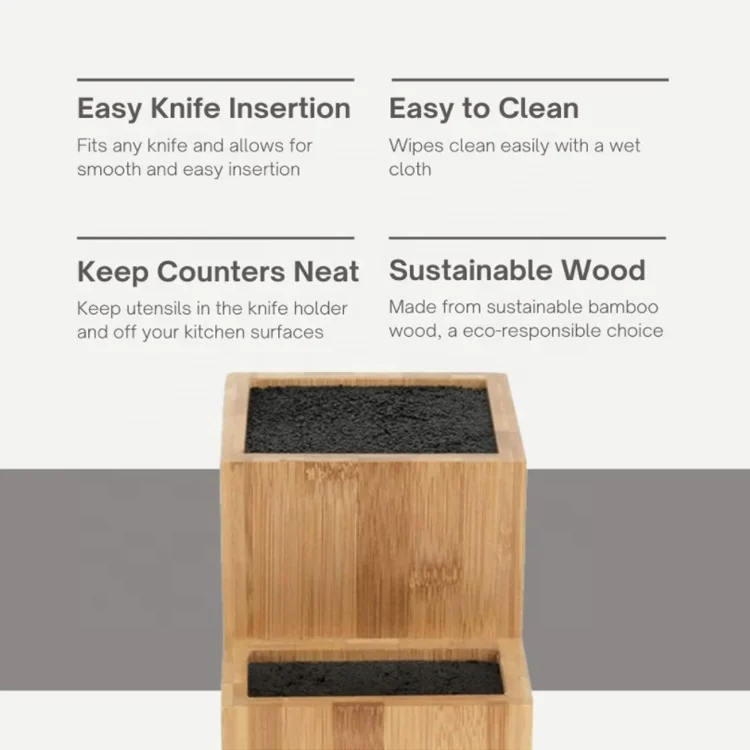 Universal Knife Holder Two-Tier Knife Storage Bamboo Knife Block with Bristle