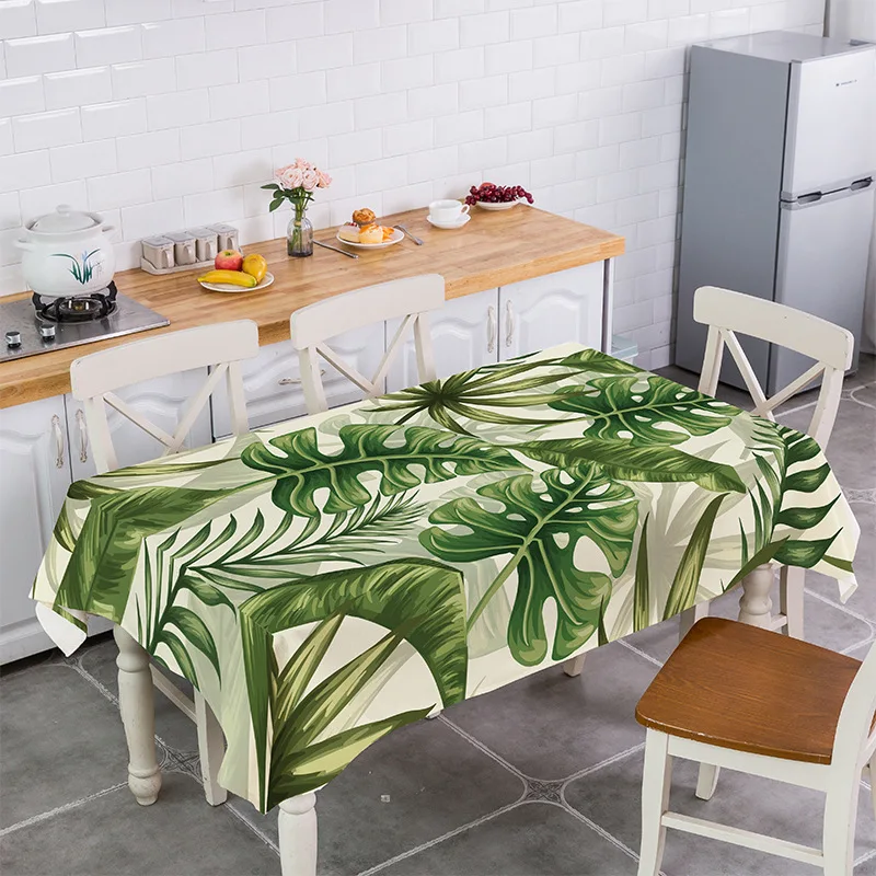 Green Palm Leaves Rectangular Tablecloth Tropical Plant Landscape Tablecloth Home Decor Dining Room Kitchen Travel Living Room