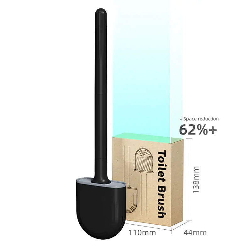 Black Silicone Flexible Toilet Cleaning Brush and Holder for Bathroom Design Cheap Mini Plastic New Hand 36.7*8.7*3.9 Cm PP+TPR