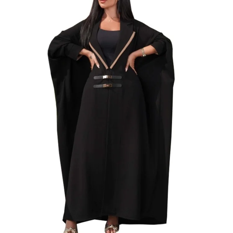 Muslim Middle East modest fashion cardigan leather buckle abaya Turkey Batwing sleeve jacket robe women abaya