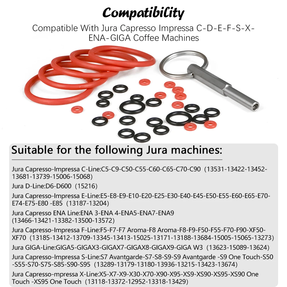 1SET Oval Head Key Tool O-Ring Gasket Set Compatible With Most Jura C, E, ENA, F, J, S, Z, X, Cappuccino Series Machines