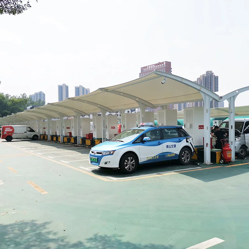 Wholesale Commercial Waterproof Carport Steel Membrane Structure Tarpaulin Carport Car Parking Ev Charging Pile Canopy