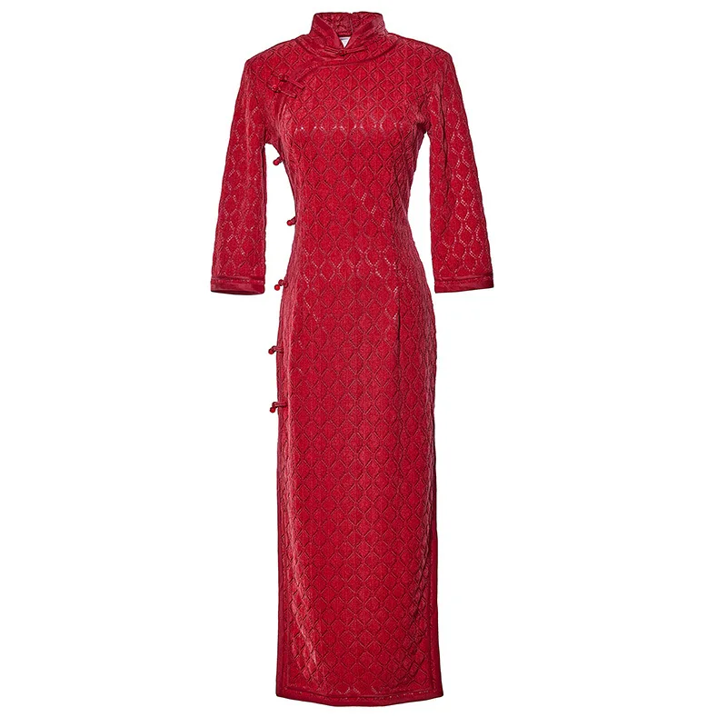 2024 New Wide edge long red daily qipao wedding evening dresses red for woman dress