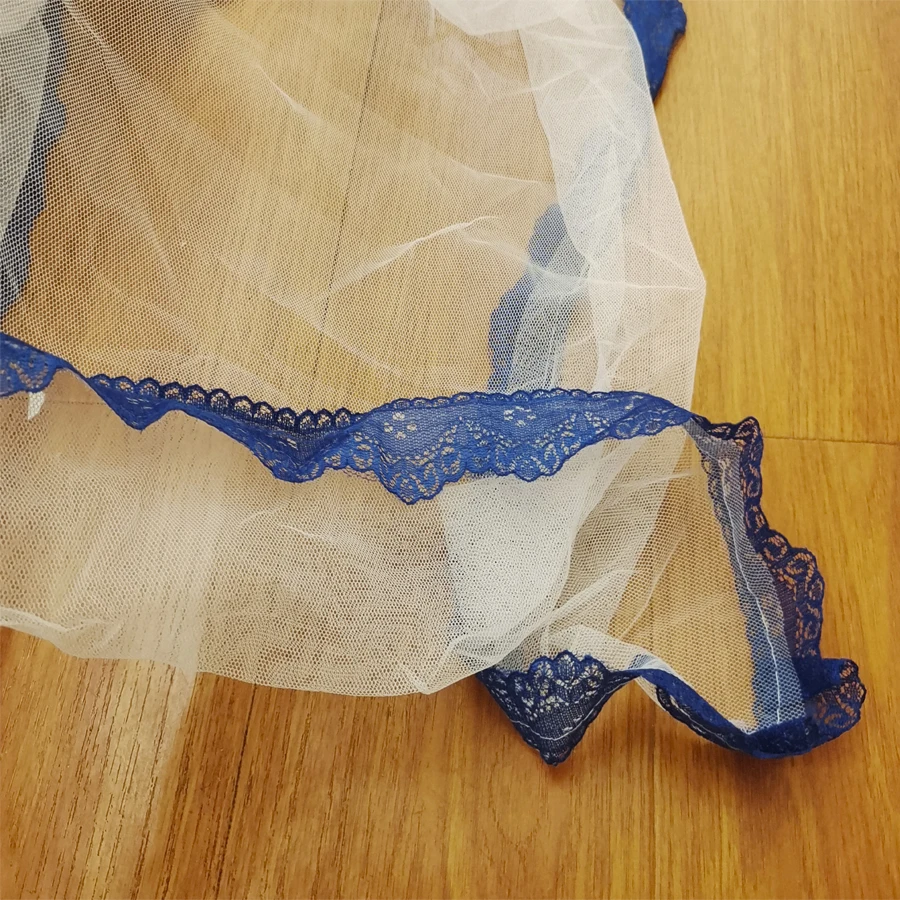 Blue Classic Double Rectangular Tent Mosquito Net with Metal Stands Foldable for Outdoor Camping Travel Home Door Use King Size