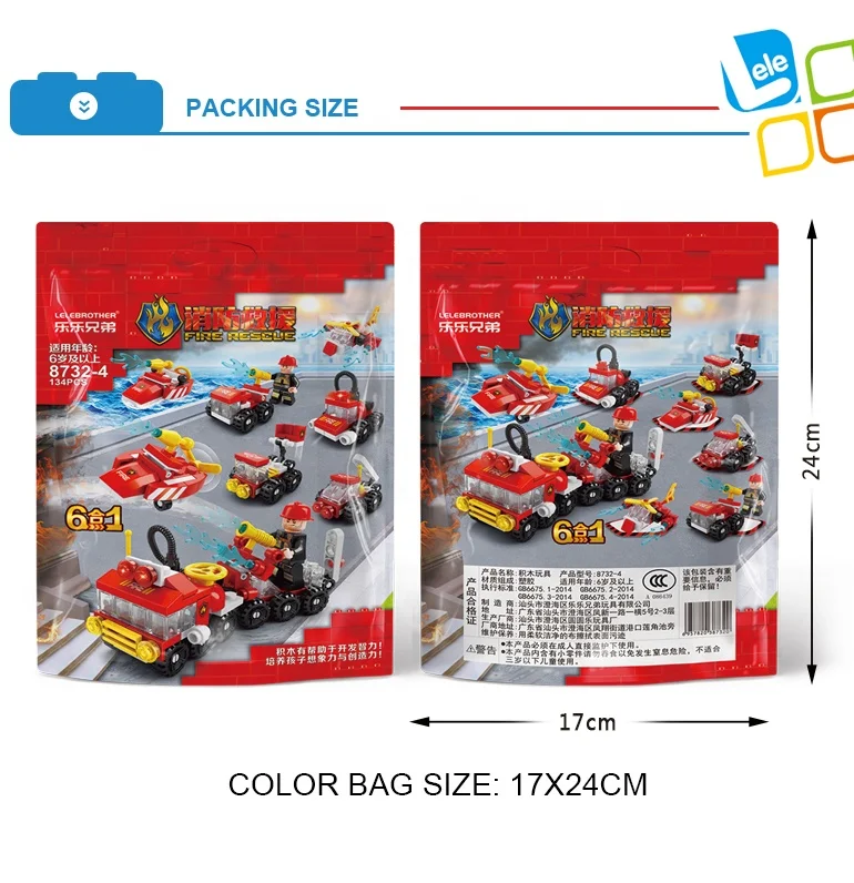 Promotion Gift Bagged City Series 6 in 1 Fire Fighting Truck Kids Educational Building Block Toys