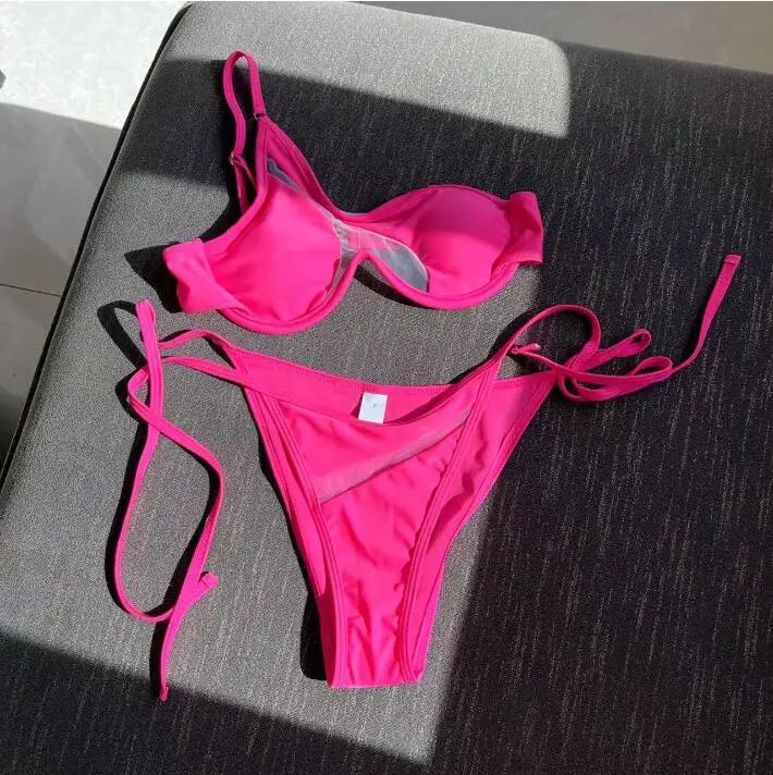 NEW STOCK 7Colors One Shoulder Sheer Mesh Underwire Swimsuit Sexi Women Micro Bikini