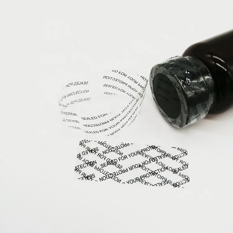PVC Shrink Bands Printed Black Sealed For Your Protection with Perforation Single Vertical Perf  for safety seals