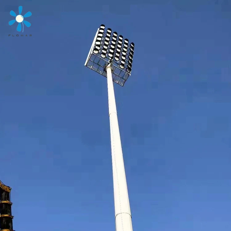 30m hot dip galvanized 12 side high mast pole,led sports stadium light with lifting system for outdoor