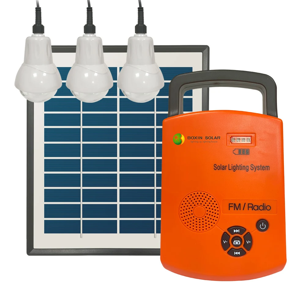 home rechargeable  Light bulb mobile phone charger fm radio portable dc mini solar lighting system