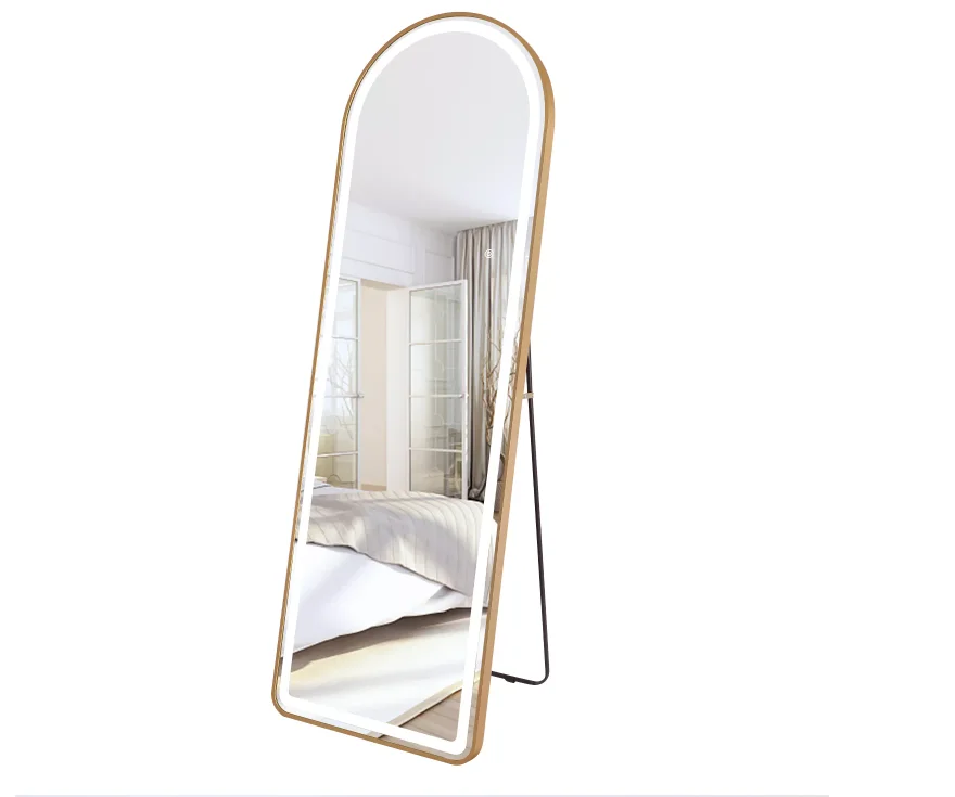 luxury modern Large Customized Black Full Length Floor Framed Mirror attached light Minimalist Silver