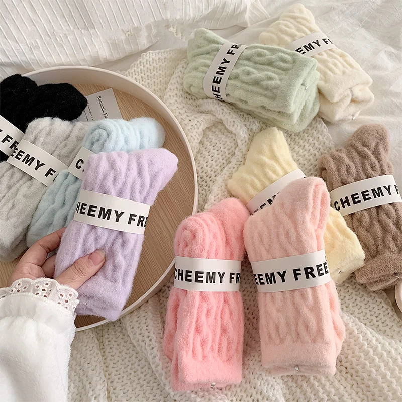 Thickened Mid-tube Cold Sock Candy Color Soft Warm Customized Plush Indoor Microfiber Fuzzy Fluffy Women Socks for women