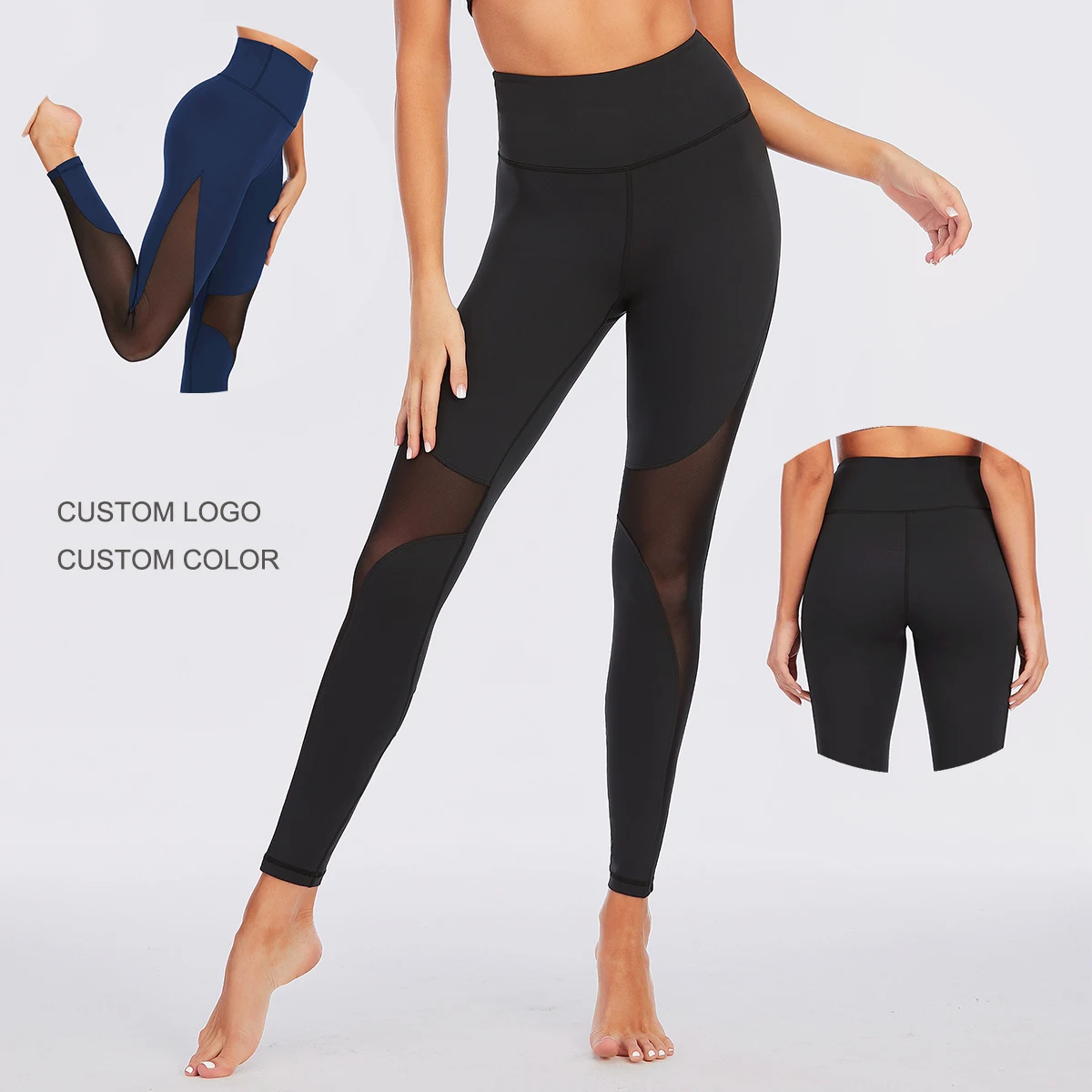 
Nylon spandex custom sports apparel yoga wear ladies compression pants with mesh 