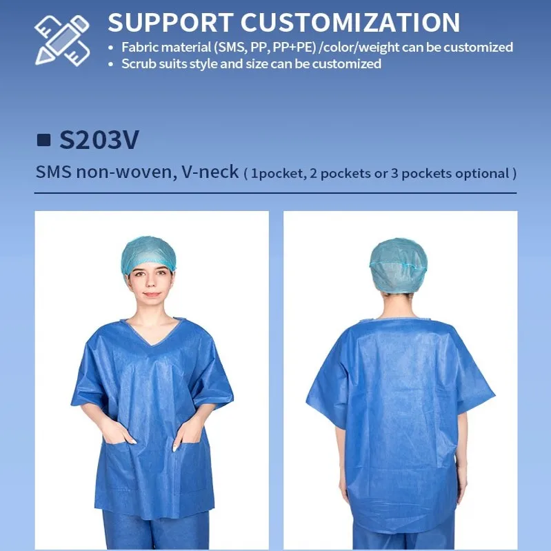 OEM Nursing Disposable Scrubs Suit Medical Nonwoven Scrub Suit Hospital Uniforms PP SMS