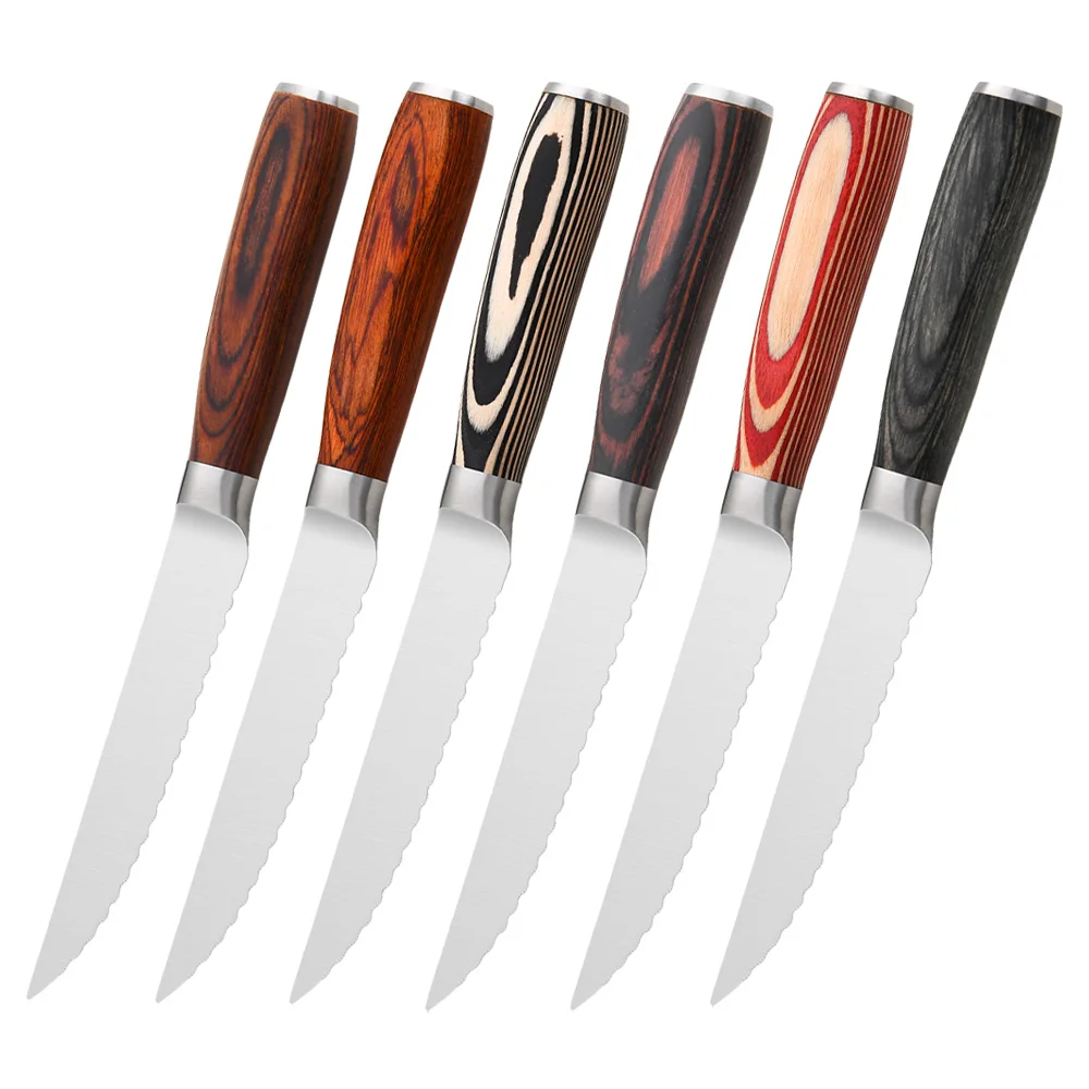 Best novel steak knife set 6-piece set stainless steel pakkawood laguiole steak knife with Wooden gift box