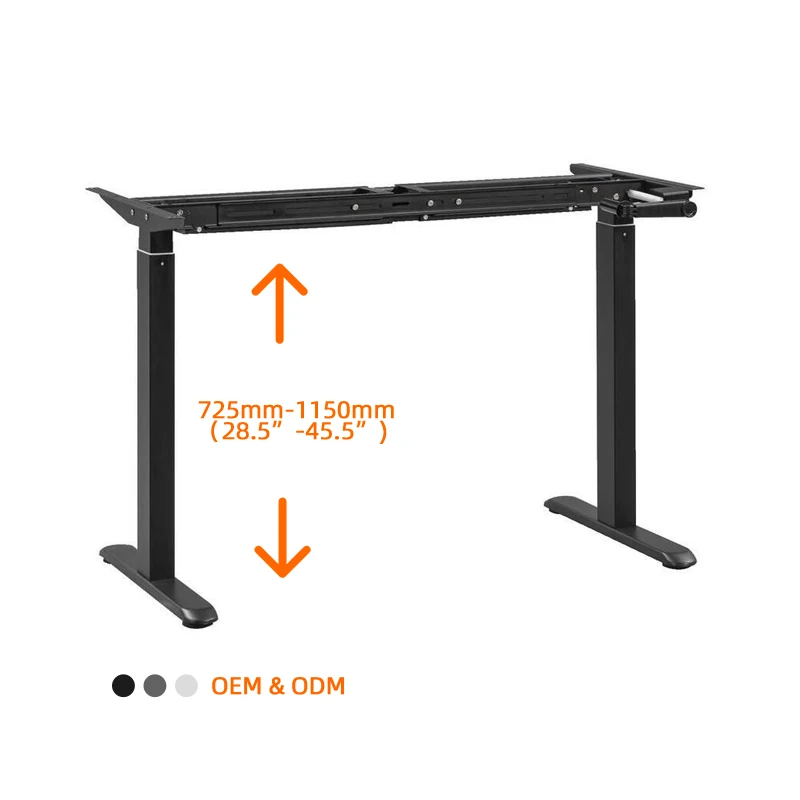 Hand crank manual height adjustable standing office table with height range 725-1155mm