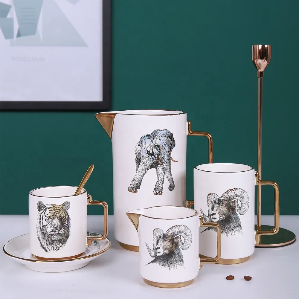New Design Decal Gold Plating Porcelain Coffee Mug Tea Cup Animal Drinkware for Home Cafe Best Gift