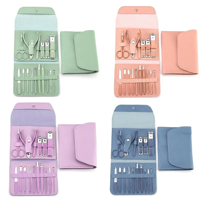 16pcs Nail Cutter Set Stainless Steel Nail Clippers Set With Folding Bag Manicure Cutter Kits Scissors Beauty Tool