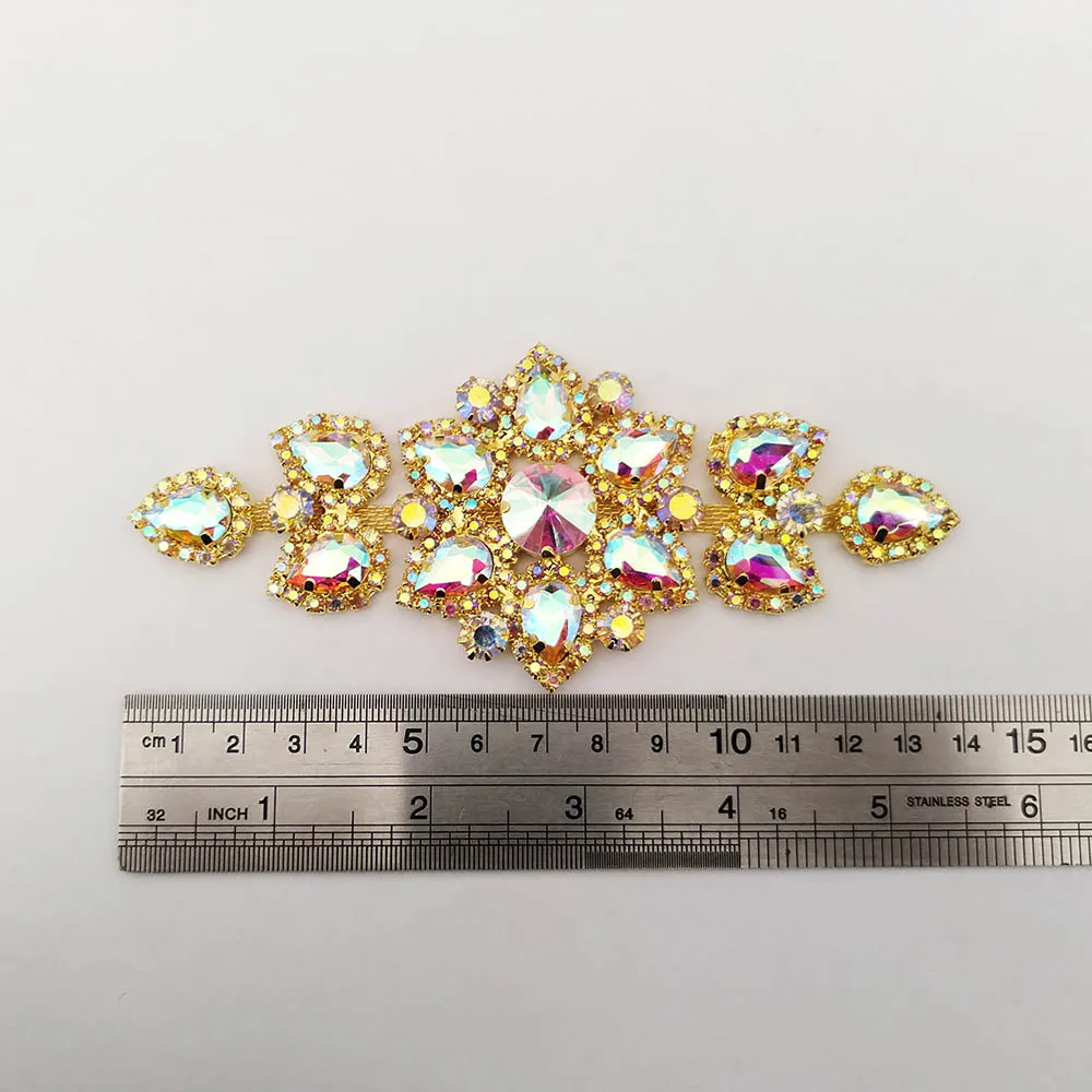 Wholesale rhinestone applique embroidery pearl bridal sash crystal jewelry wedding appliques MYGAP002-1