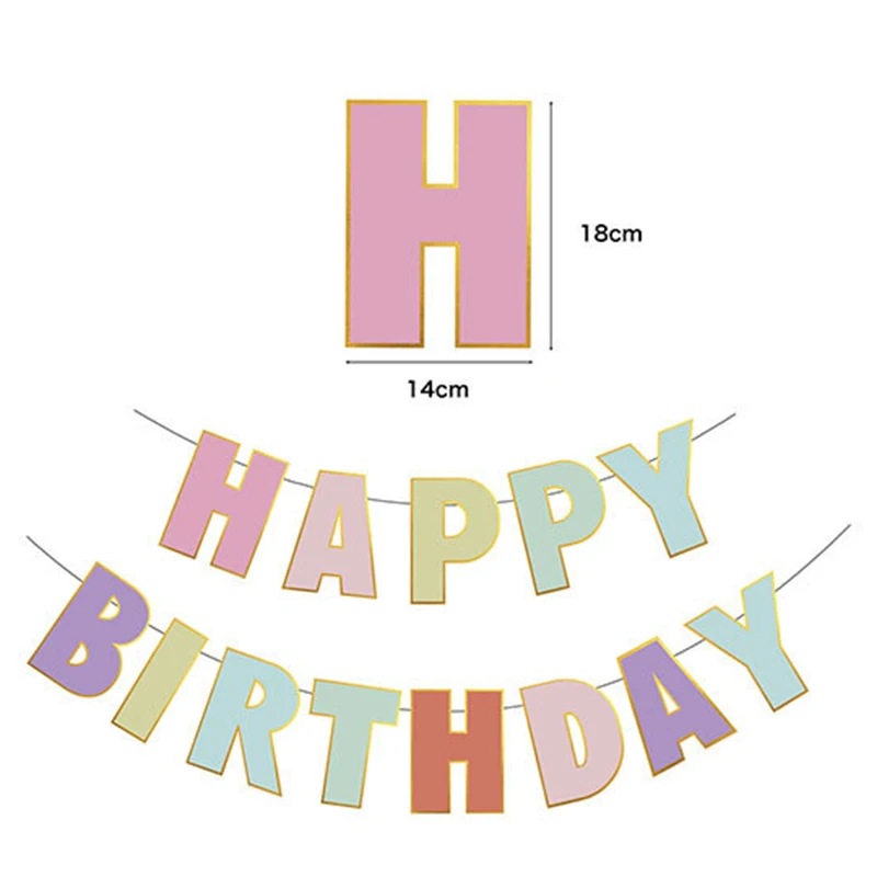 Wholesale happy birthday Party Flag decoration Pulling gold edge colorful Style Boys and Girls party decor Hanging Flag