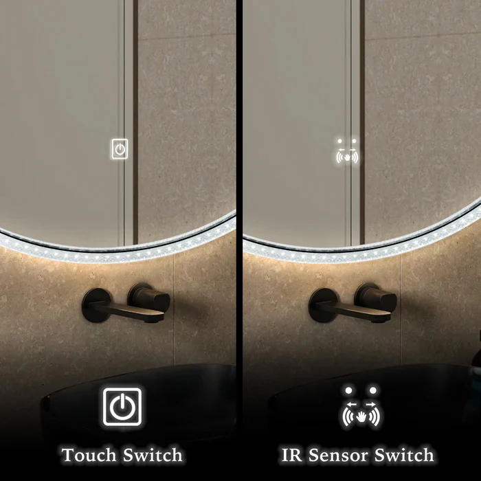 Round Automatic Anti Fog Aluminium Framed Crystal Acrylic Diffuser LED Mirror