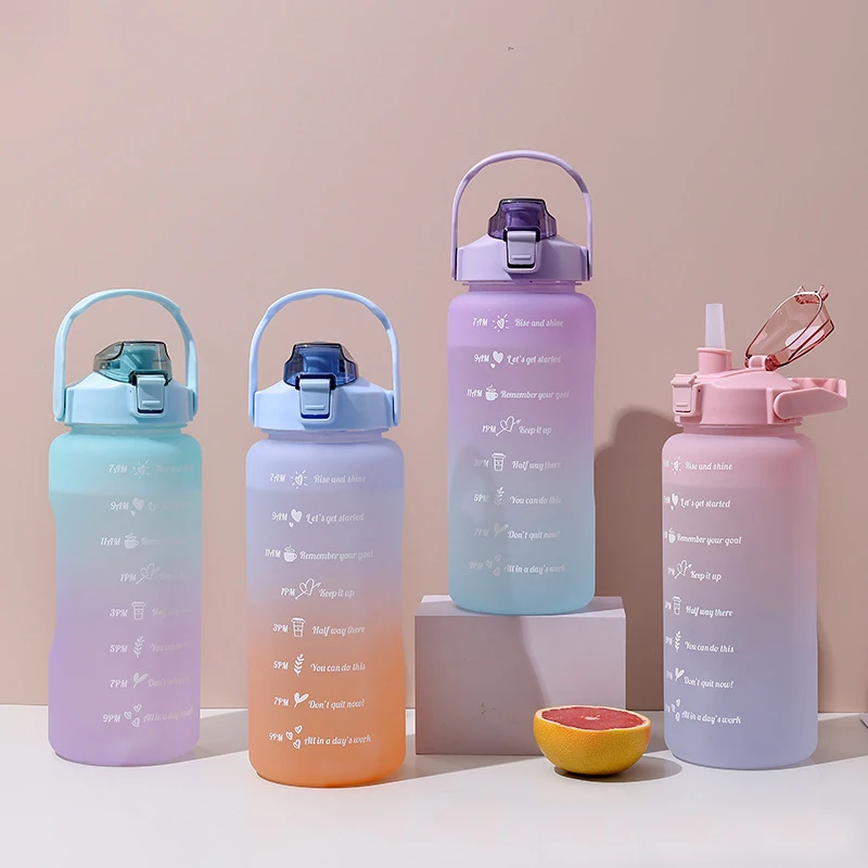 Factory Price Customizable Reusable Gradient Plastic PC Portable Wide Mouth Sport Straw Drinking Water Bottle