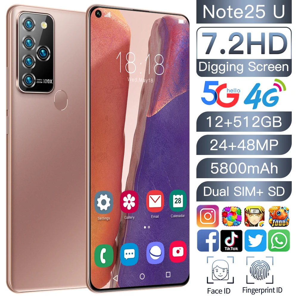 Note25 U + 12 Гб 512 заводская цена экран Android телефон с 5800 мач портативный Mobail Dual Sim для 7 2 дюймового