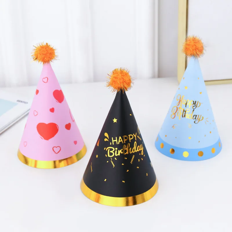 Birthday party supplies paper hats colorful Hot stamping design Conical hat for party  paper hat decoration