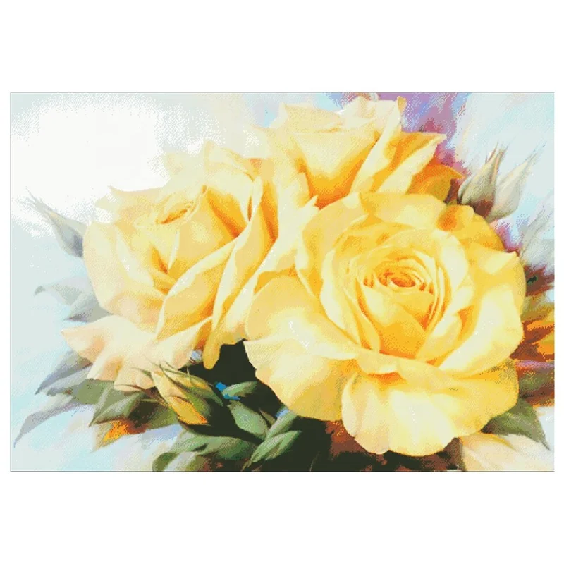 
DPH070 Three-yellow roses cross stitch kit package aida 18ct 14ct 11ct white cloth unprint canvas embroidery DIY handmade 