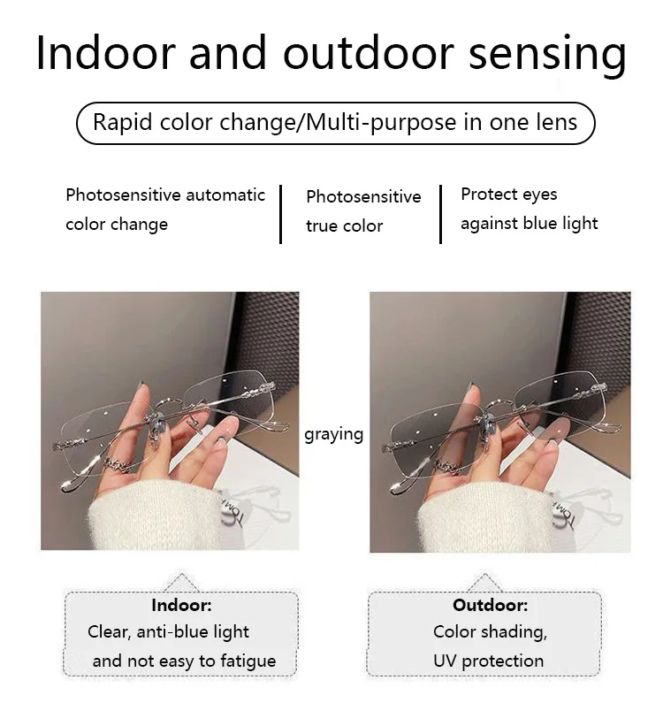 2024 Fashion Men Women Transparent Eyeglasses Lens Color Changing  Photochromic Glasses photochromic and anti blue glasses