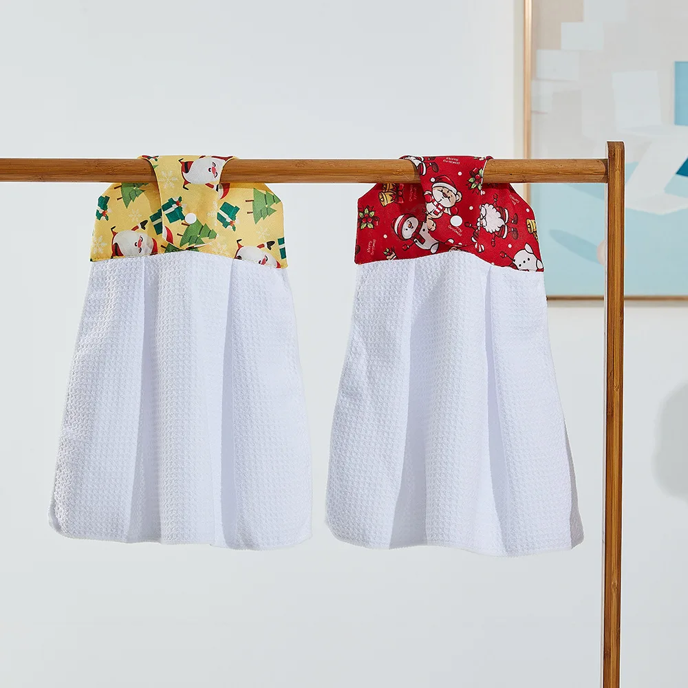 Wholesale Christmas Sublimation 20*47cm Blanks Polyester Hand Dish Cloth Bar Kitchen Waffle Tea Towel