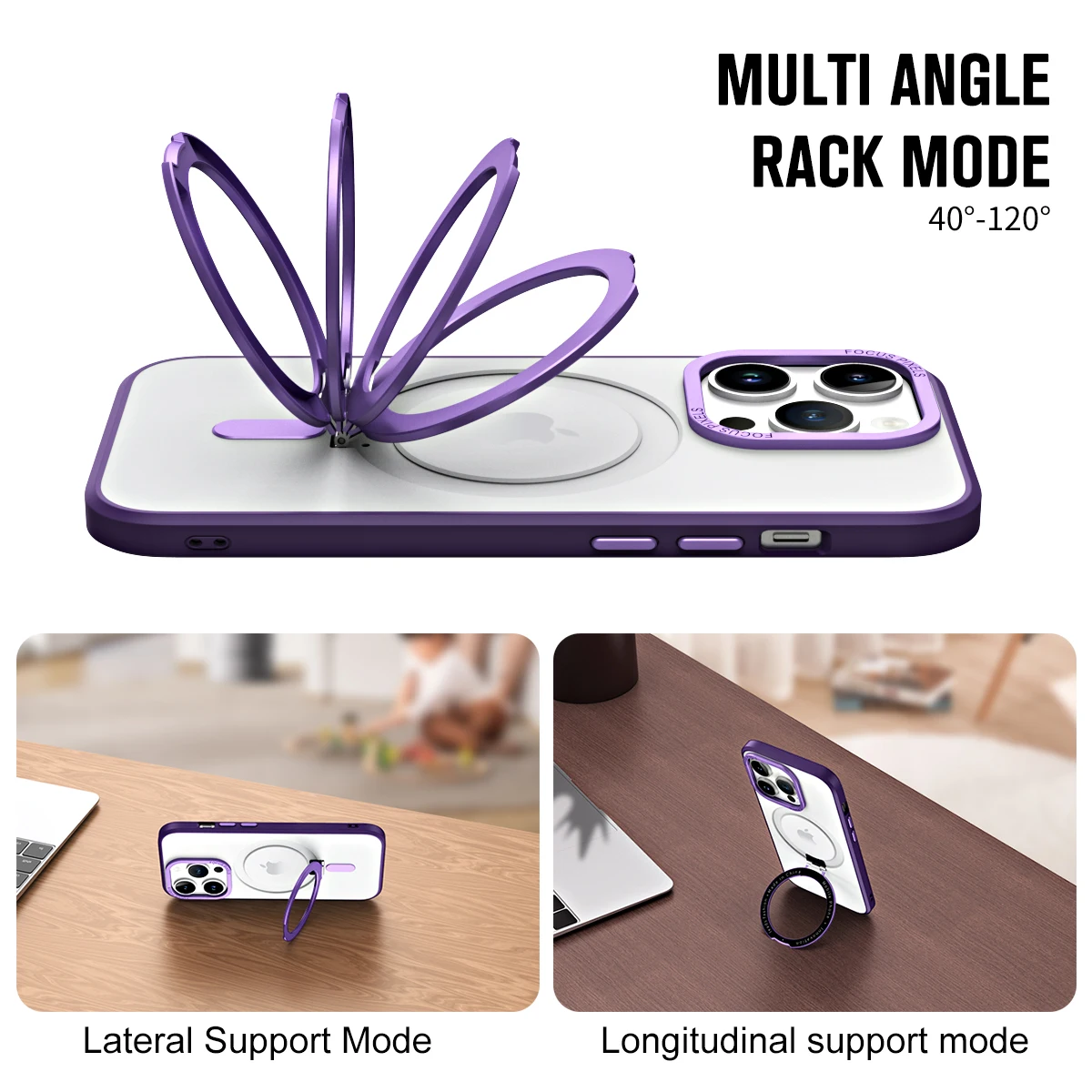 Built-in Ring Stand Military-Grade Protection Magnetic Phone Case for iPhone 14 Pro Max Classic Kickstand Case