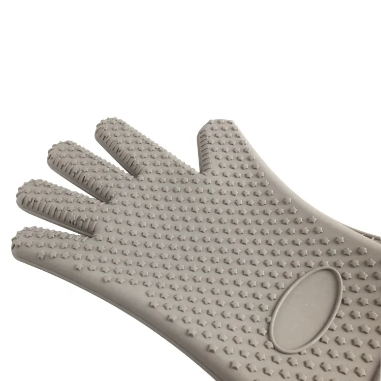 Star Shape Pattern Silicone BBQ Glove Kitchen Oven Mitts Heat Resistant for Baking Grilling Frying Barbeque with Fingers