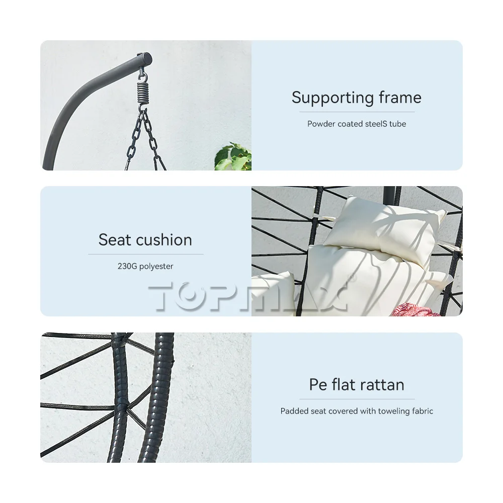 Water Drop Shaped Wicker Hanging Egg Swing Chair Black Rattan Patio Swing Modern Patio Swings Outdoor Rattan Chair